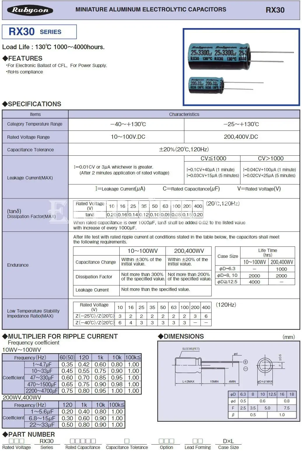 50V4.7UF RX30 8X11.5 Original Rubycon 50RX304R7M8X11.5 4.7uF 50V Condensador electrolítico de aluminio 130 ℃ Para fuente de alimentación - imagen 4