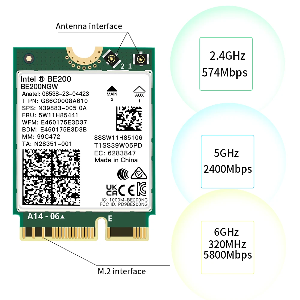 Adaptador de red WiFi BE200 de 8774Mbps, adaptador inalámbrico de 7 M.2 con Bluetooth 5,4 para tarjeta Intel BE200NGW Wifi7, triple banda 2,4/5/6Ghz - imagen 5