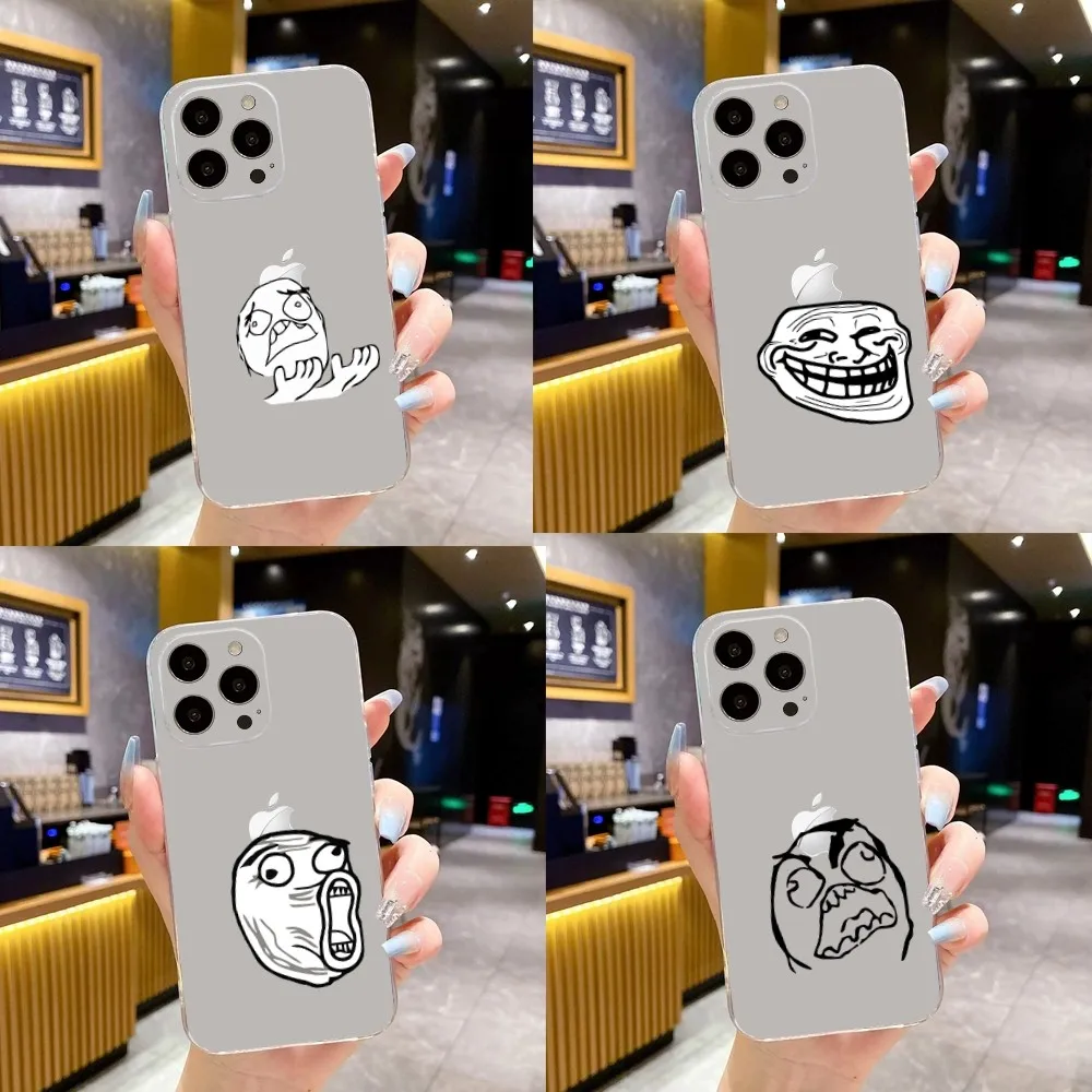 Trollface-funda de teléfono para iPhone 16,15,14,13,12,11 Plus,Pro,Max,XR,XS,X,7,8 Plus,SE,Mini suave funda transparente