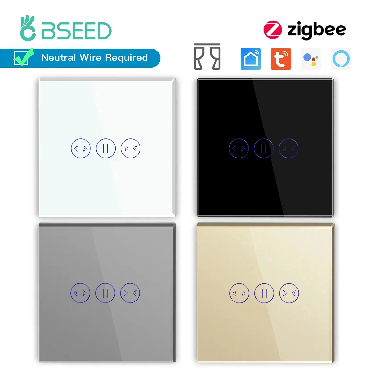 BSEED-Interruptor de cortina inteligente Zigbee, eléctrico, motorizado, Tuya, Google Home, Alexa, Echo, Control inalámbrico, Bule, retroiluminación, 5A - imagen 2