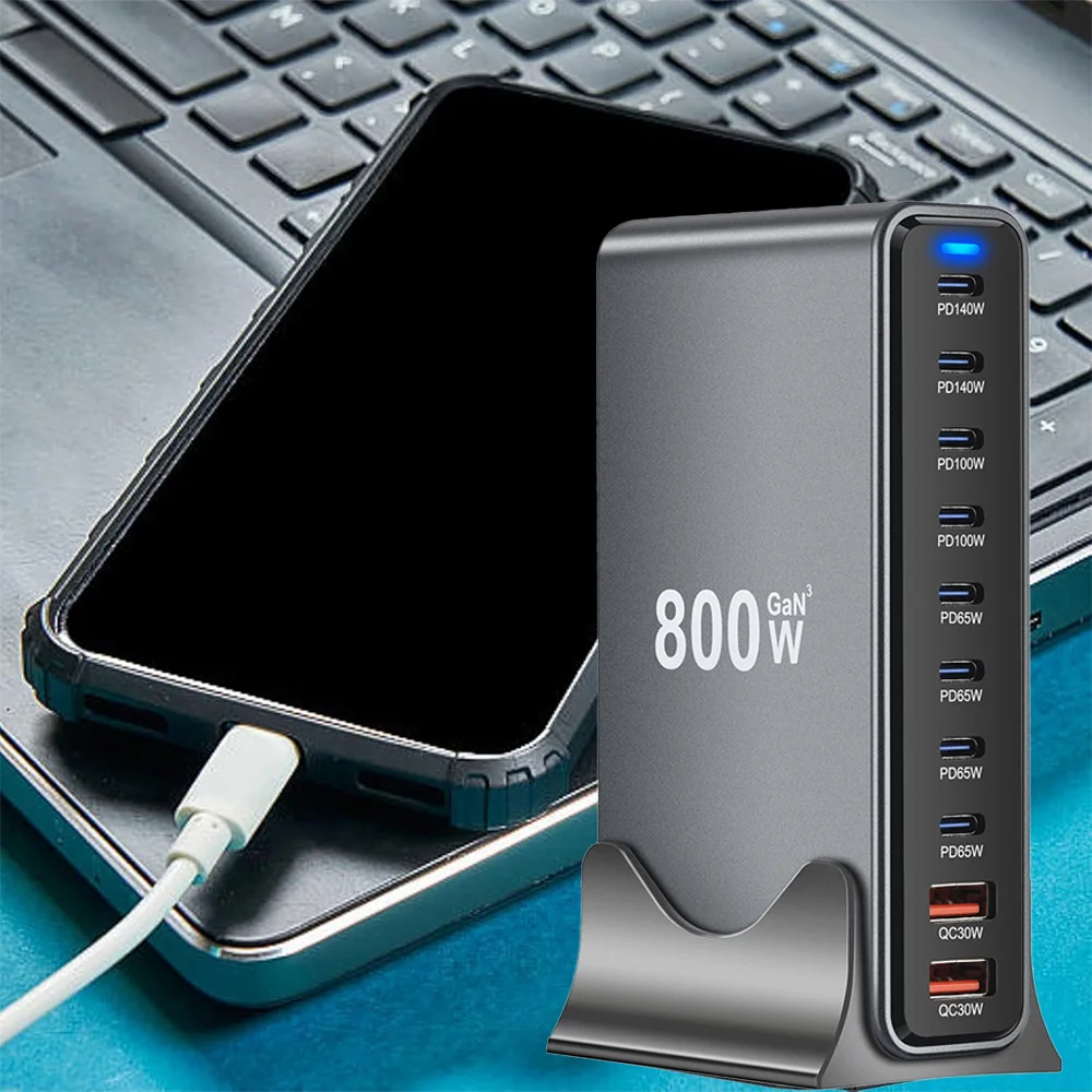 Nuevo cargador rápido GaN de 800W PD3.1 PPS 10 puertos USB C tipo C adaptadores de estación de carga rápida para iPhone 16 15 Samsung Xiaomi Huawei - imagen 4