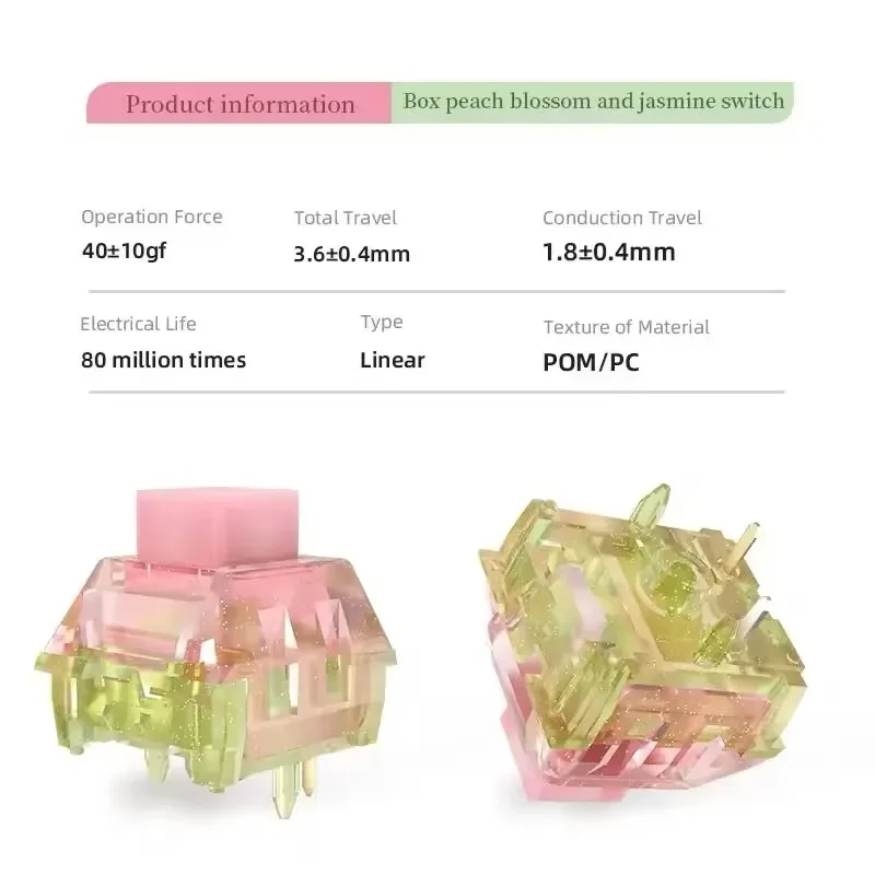 Kailh BOX-Interruptor de teclado mecánico, dispositivo lineal luminoso, Rosa, Verde, resorte ligero, flor de melocotón y jazmín - imagen 2