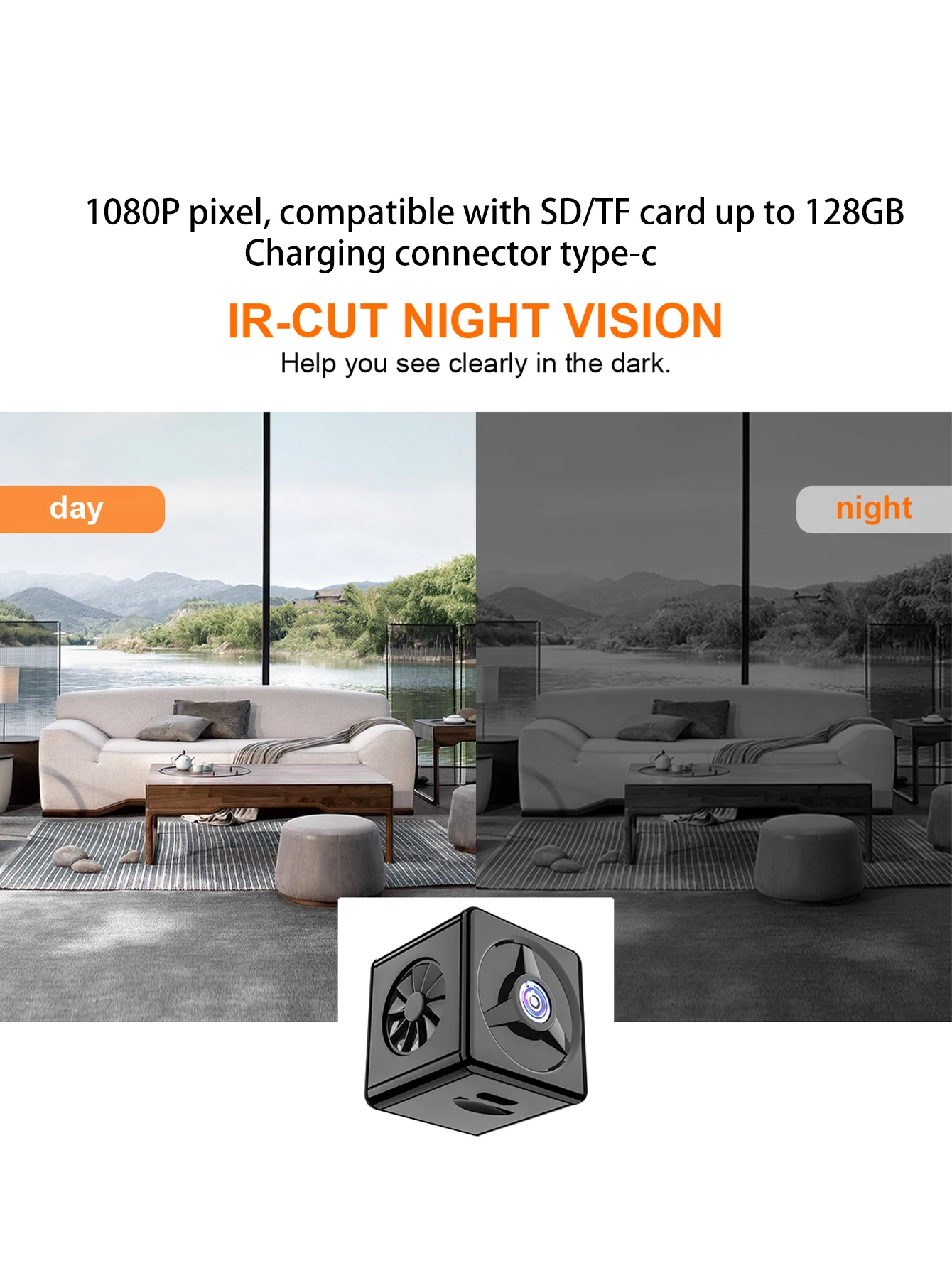Cámara de visión nocturna inalámbrica Hd, 1080P, gran angular de disparo HD, almacenamiento con tarjeta TF, control remoto para teléfono móvil, cámara de ciclo de 360 ° - imagen 3