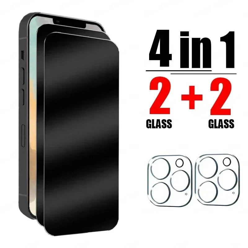 Protector de pantalla de privacidad 4 en 1 para IPhone 16 15 14 13 12 11 Pro Max 12 13 16 lente de cámara de cristal para IPhone 13 12 14 15 16 Plus