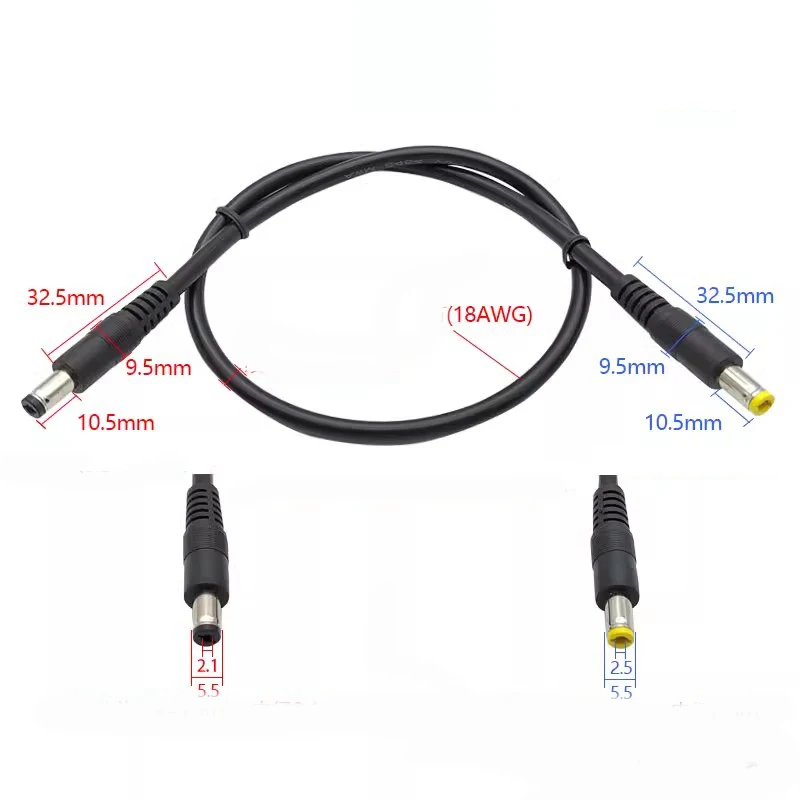 Enchufe de alimentación de CC de 18awg, Cable conector macho de 5,5x2,5mm a 5,5x2,1mm, adaptador CCTV de 12V, 10A, cables de extensión de potencia de 0,5 m/1,5 m - imagen 5