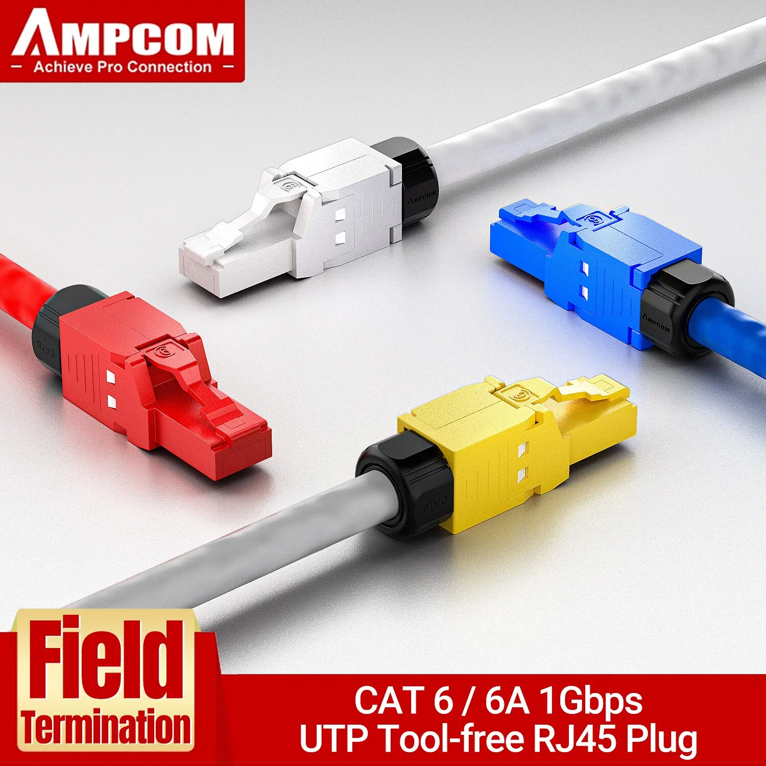 Conectores AMPCOM RJ45 enchufe Modular, Cat6 Cat6A UTP Stecker red conector sin herramientas enchufes Ethernet Cable herramientas de Internet gratis - imagen 2