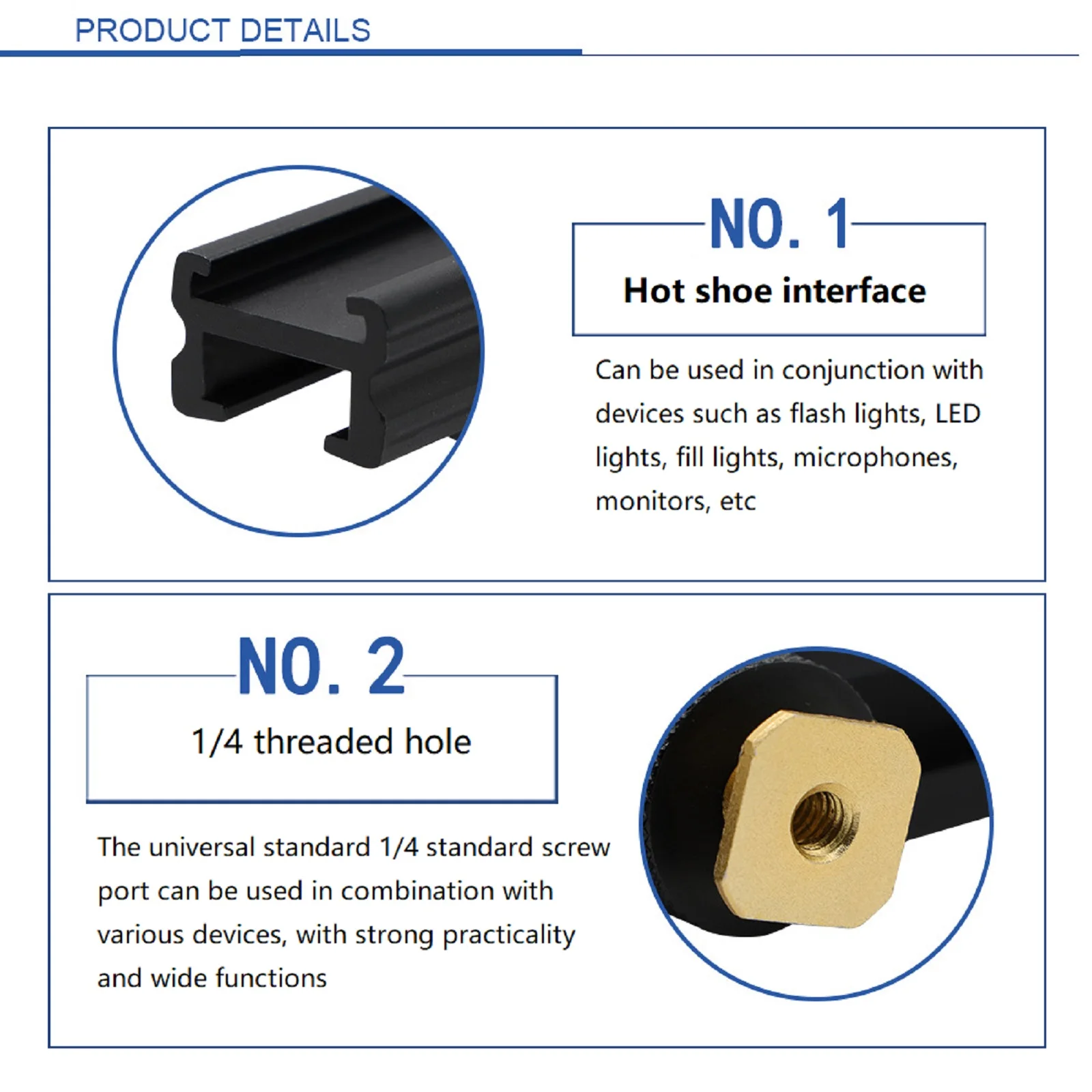 Barra de soporte de riel de extensión de zapata fría y caliente para cámara, 10cm, 20cm, con orificio de tornillo 1/4 para Flash, luces LED de vídeo, accesorios para micrófonos - imagen 5