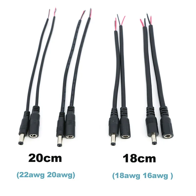 5,5 MM x 2,5 MM 2 pines DC macho hembra 22/20/18/16awg conector de alimentación cable extremo Cable de reparación de suministro 5525 DC5525 coletas - imagen 2