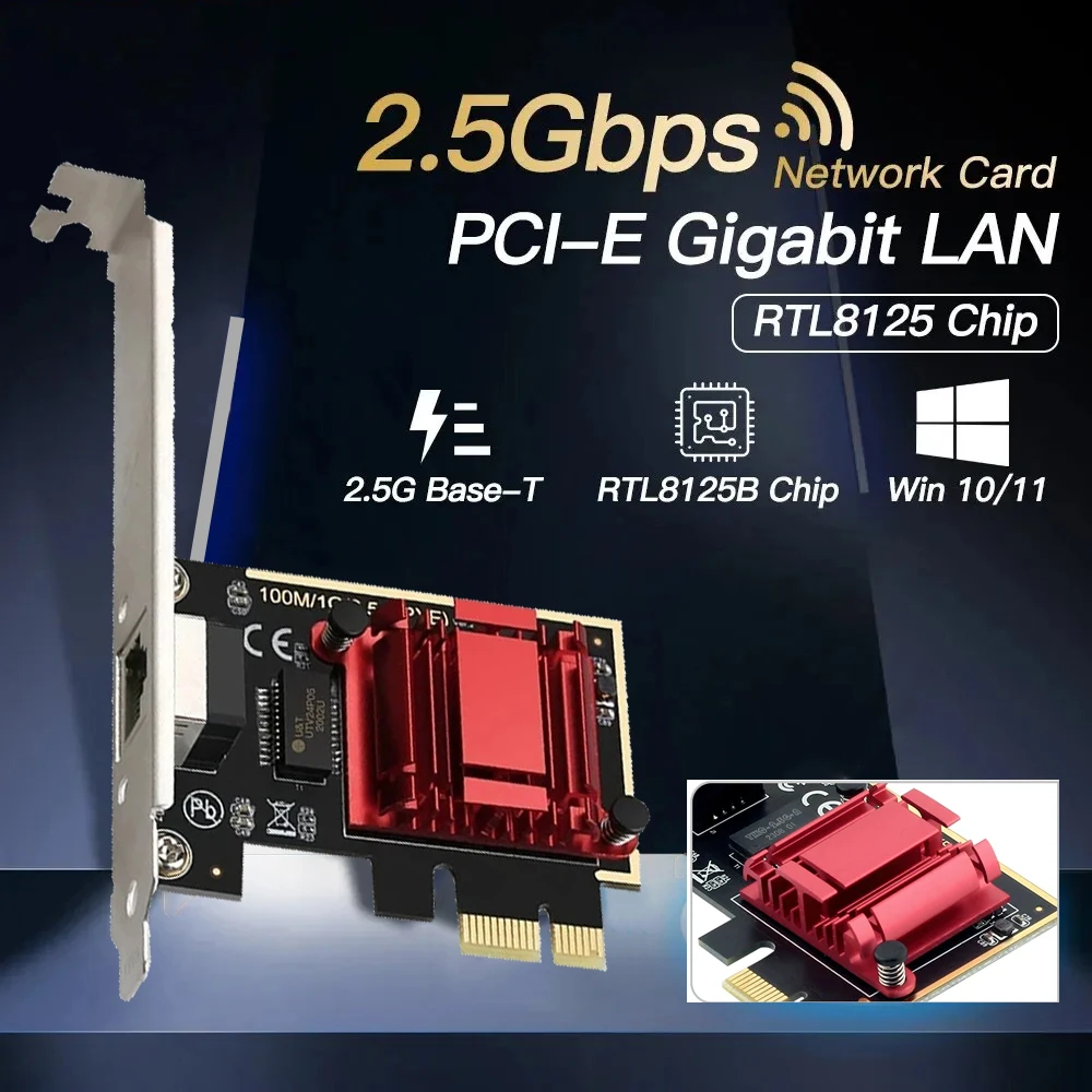 Tarjeta de red PICE a RJ45 de 2,5G, chip RTL8125B, convertidor PCI Express RJ45 de 2500Mbps, adaptador Gigabit Lan Ethernet para Win7/8/10/11