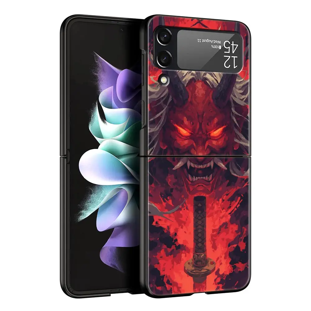 Funda de teléfono japonesa con cara de fantasma samurái para Samsung Galaxy Z Flip3 Flip4 Flip5, carcasa para Z Flip 3 4 5 6 7, funda plegable dura - imagen 4