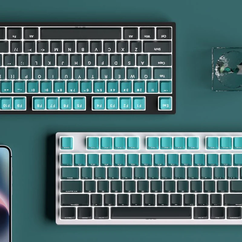 Teclas de doble disparo PBT de 135 teclas, perfil de cereza cian degradado, impresión lateral, teclas retroiluminadas RGB para teclados de interruptores MX - imagen 3