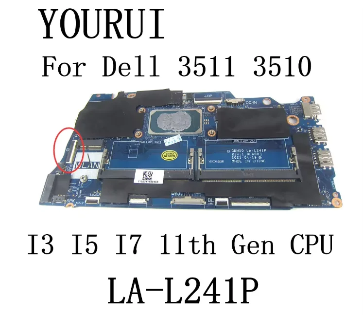 Placa base para ordenador portátil Dell Inspiron 15 3511 Vostro 15 3510 con I3 I5 I7 placa base de CPU de 11. a generación GDM50 LA-L241P prueba completa - imagen 2
