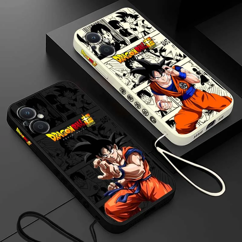 D-Dragon Ball Manga Son Goku funda para OPPO Reno 8 7 A96 A78 A74 A72 A58 A53 A40 Lite 5G funda de teléfono con cuerda izquierda líquida