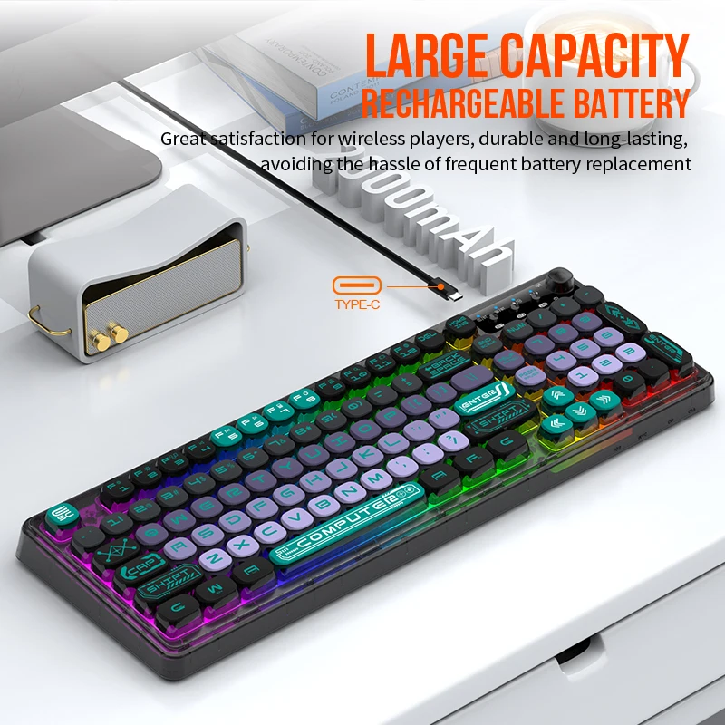 XUNSVFOX K98 teclado inalámbrico Bluetooth para juegos 99 teclas gradiente teclas tres modos RGB efecto de iluminación e-sports juego Oficina - imagen 2