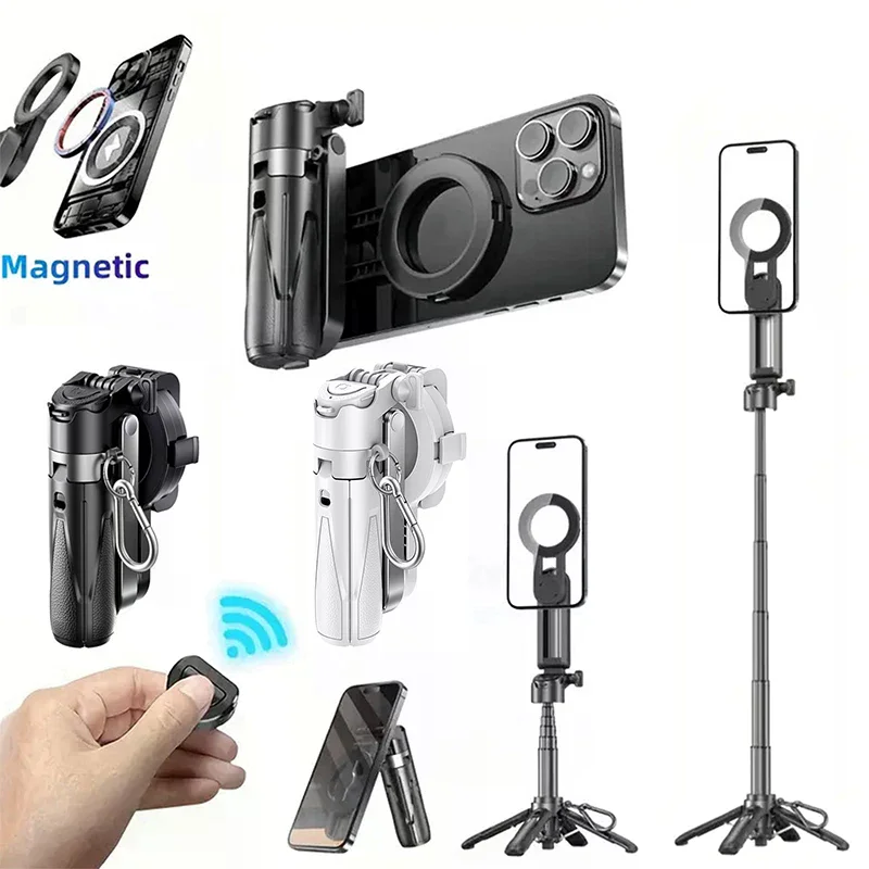 Palos de Selfie magnéticos para teléfono inteligente, Mini trípode telescópico 3 en 1, soporte para teléfono para transmisión en vivo Vlog, palo retardador