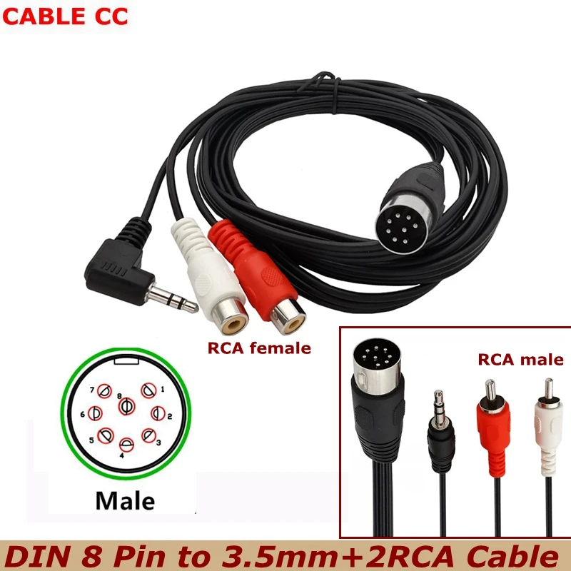 Nuevo DIN 8Pin macho pin DIN 8P a DC3.5mm + 2RCA macho hembra Cable de loto para equipo de Audio reproductor amplificador receptor equipo
