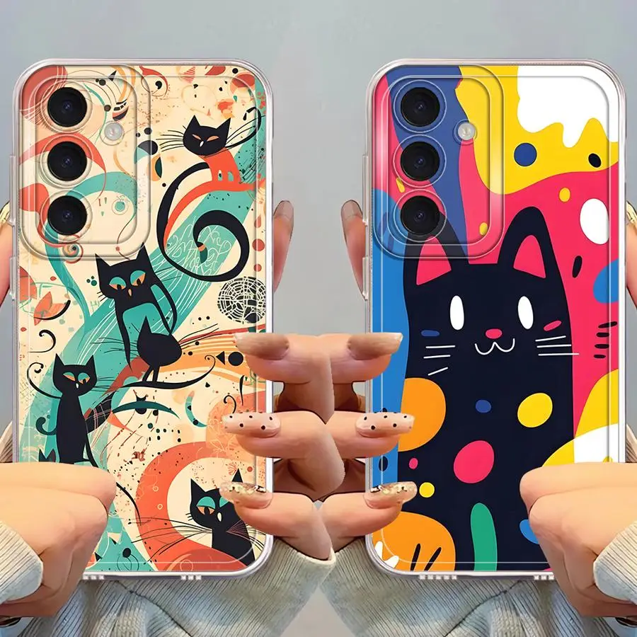Funda de teléfono con bonito gato de dibujos animados para Samsung Galaxy A25 A13 A35 A22 A16 A73 A15 A71 A72 A12 A35 cubierta transparente