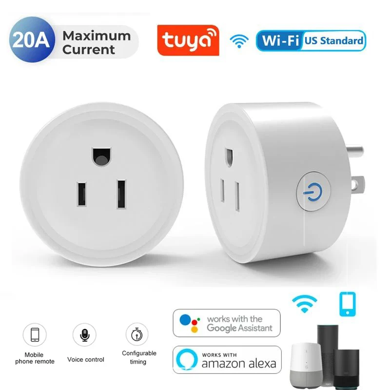 Tuya WiFi enchufe inteligente estándar de EE. UU. 20/10A salida WiFi para hogar inteligente funciona con Alexa Google Home, Control remoto de sus electrodomésticos