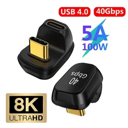 Adaptador Mini USB C de ángulo recto de 40Gbps en forma de U Thunderbolt3 USB C a tipo C conector adaptador USB4.0 8k @ 60hz 100w carga rápida