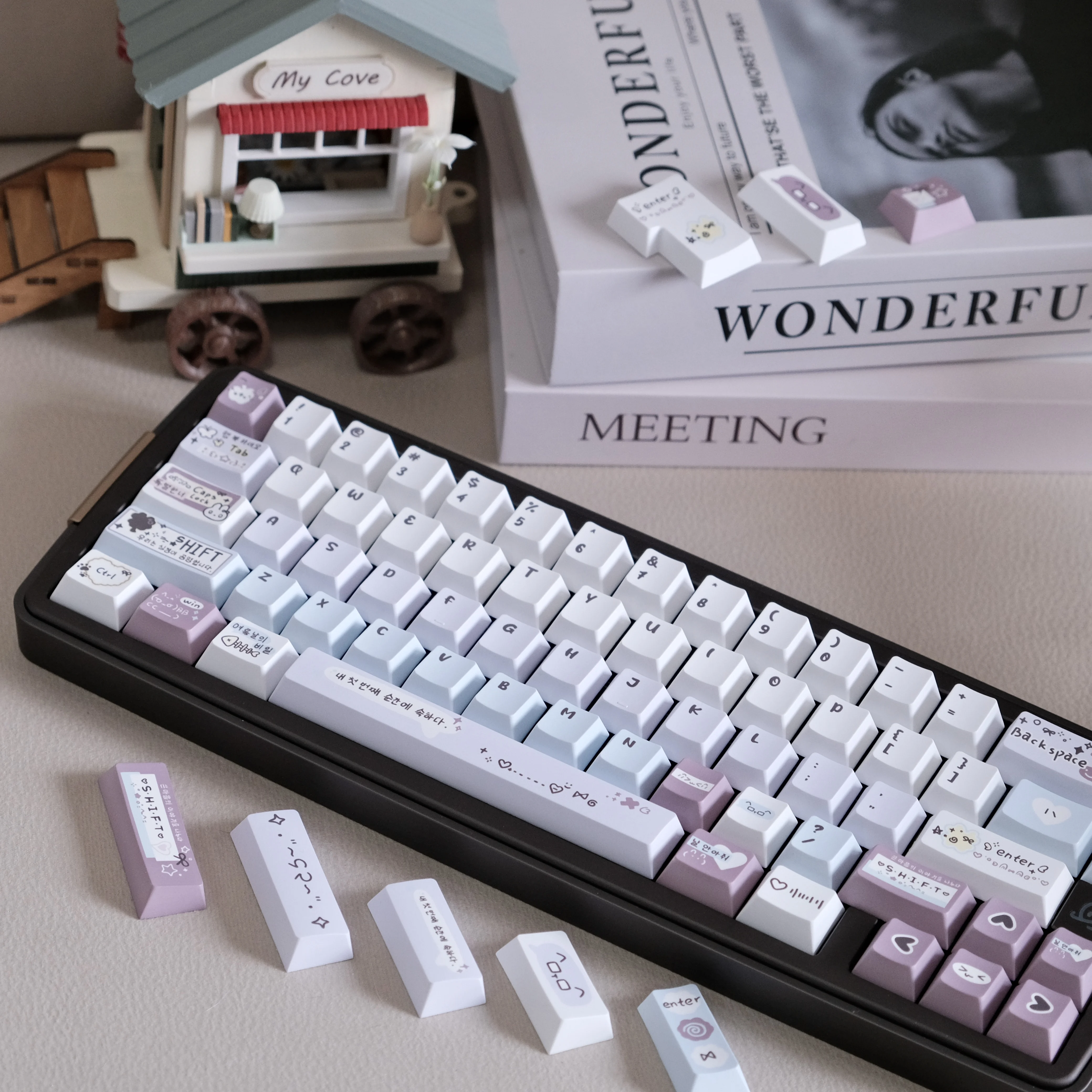 Keycap Collage Theme Cherry Pbt Material Sublimación de cinco caras Keycap Teclado de 132 teclas Aula Keycap - imagen 5