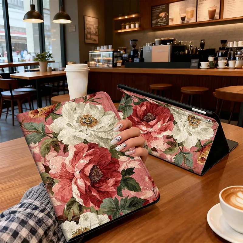 Diseño Vintage de flor de rosa para iPad Pro Air Mini 1, 2, 3, 4, 5, 6, 7, 7, 8, 9, 10, 11, 9,2, 9,7, 10,5, 10,9, 11, 12,9, funda para tableta