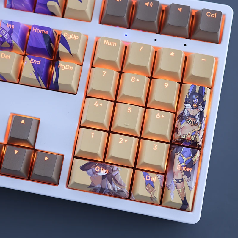 Juego de 108 teclas Genshin Impact Cyno, Keycap PBT Dye, teclas retroiluminadas de dibujos animados, Anime, para juegos, ANSI 61, 87, 104, 108 - imagen 5