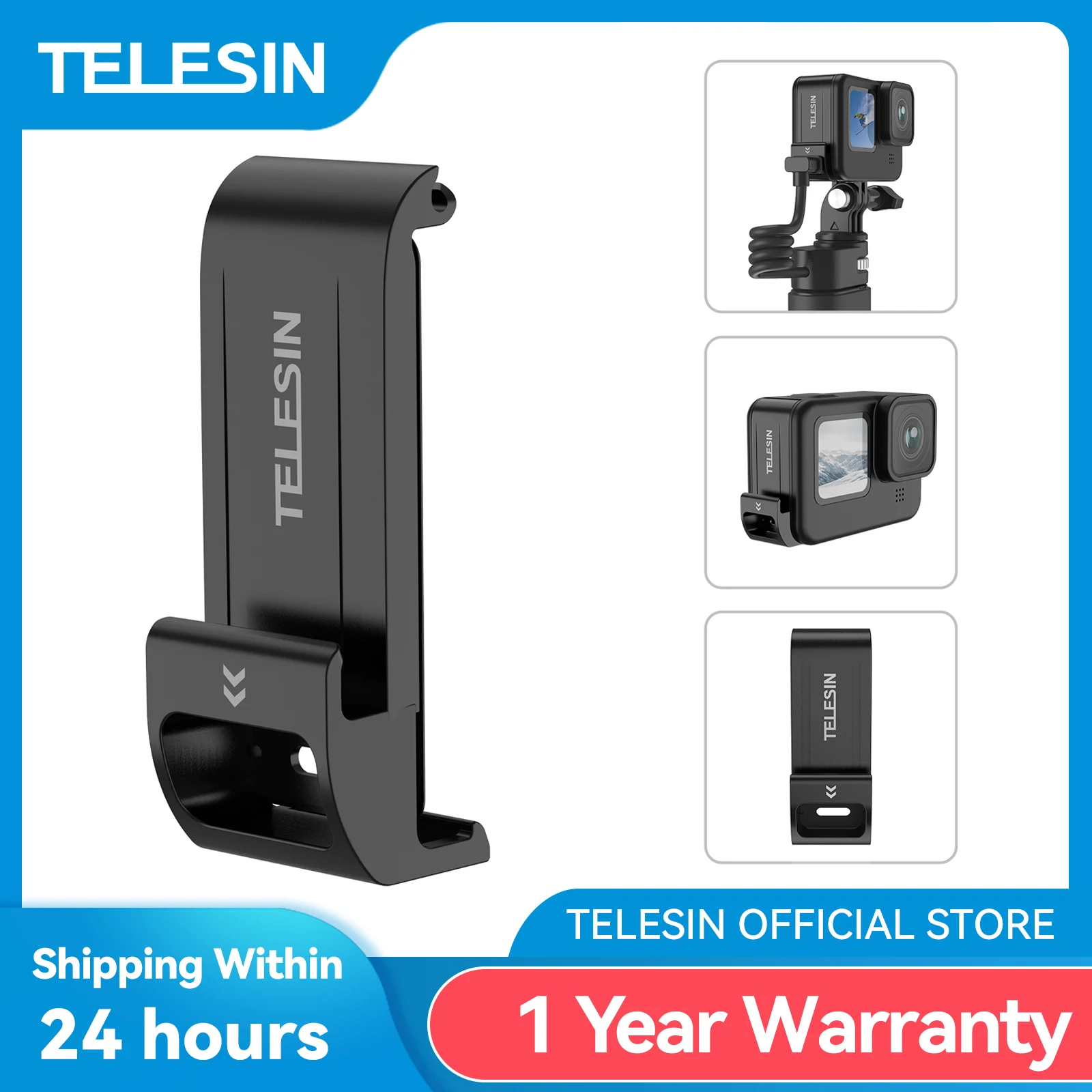 TELESIN GoPro 9 10 11 12 Cubierta Lateral Impermeable Fácil Extraíble Tipo C Puerto Cubierta Carga GoPro Hero 9 10 11 Batería - Vista principal del producto