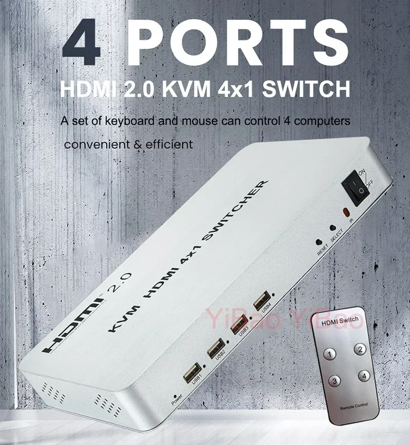 Conmutador de vídeo KVM 4K 60hz 4x1 HDMI 2,0 compatible con teclado y ratón USB de 4 puertos, pantalla compartida para cámara PS4, PC a Monitor de TV - imagen 2