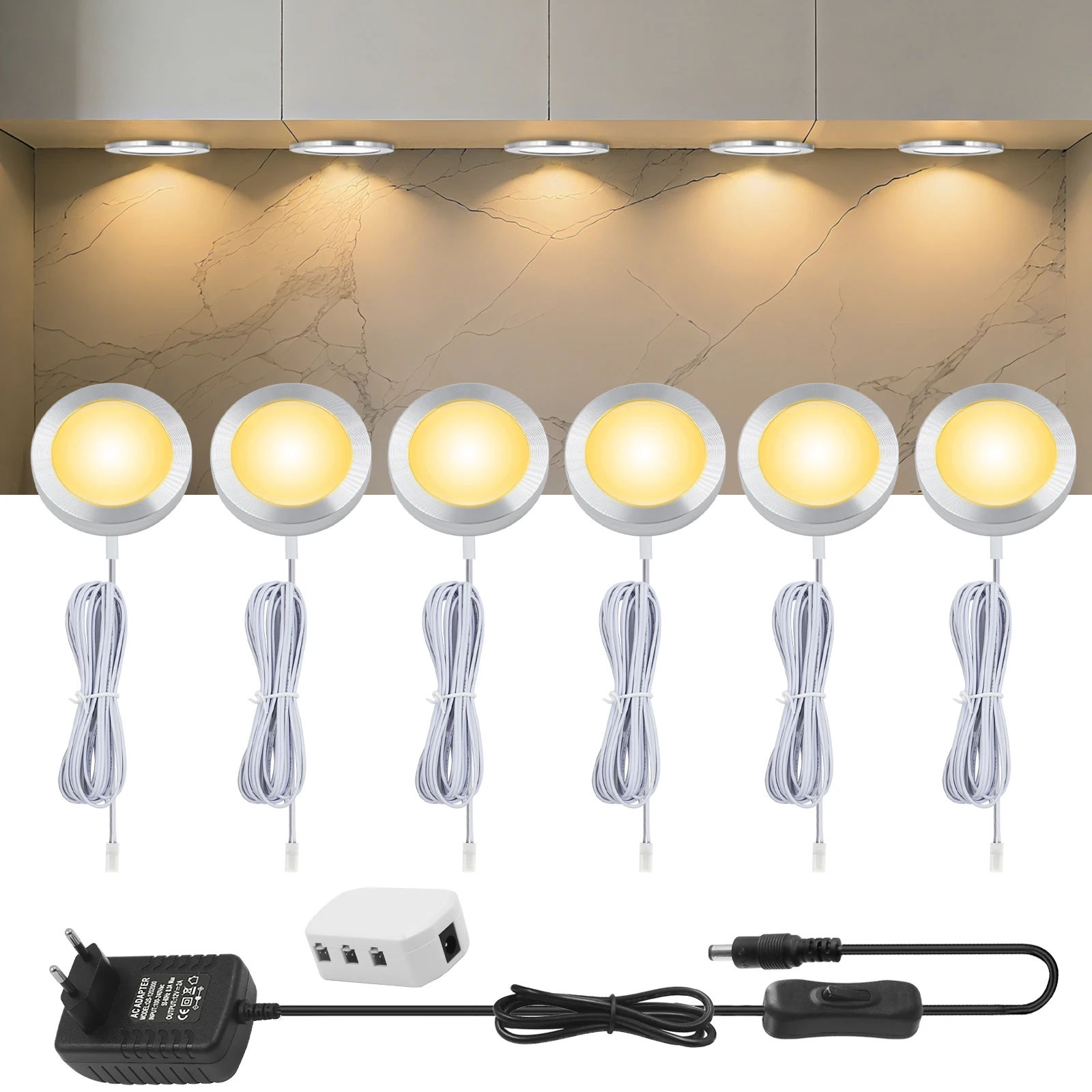 Iluminación LED para debajo del gabinete de 12V, luces LED de noche blancas/blancas cálidas, Kit completo de energía para cocina, armario, luz, decoración de dormitorio