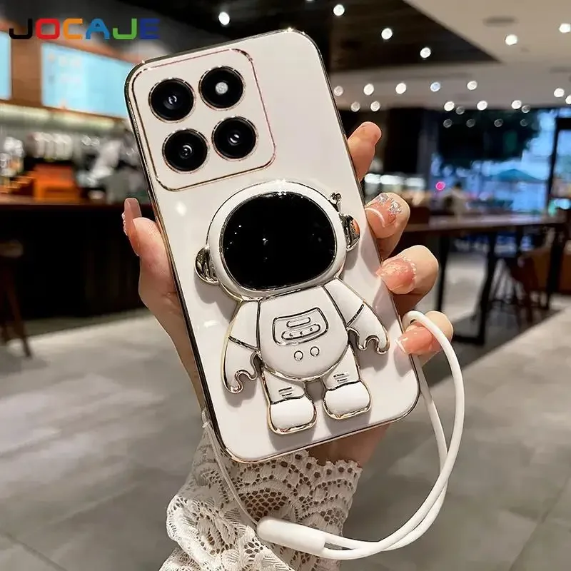 Funda de silicona a prueba de golpes para Xiaomi 14T Pro 13T 12T 11T Pro 14 T, funda con cordón y soporte de astronauta de dibujos animados galvanizado - imagen 5