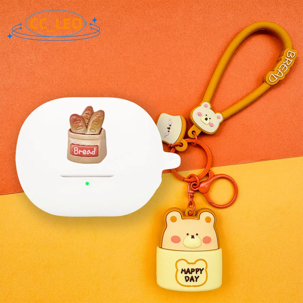 Funda blanda de silicona con dibujos animados para SoundPeats Air5 Pro, llavero con colgante de oso tostado, funda protectora SoundPeats Air5 Pro - imagen 3