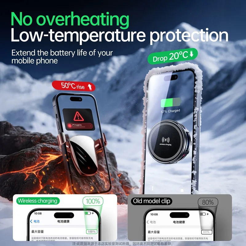 Cargador inalámbrico magnético para teléfono de coche, soporte de refrigeración Semiconductor, ventilador de luz de ambiente Universal para Iphone 17 16 15 Samsung, 15W - imagen 5