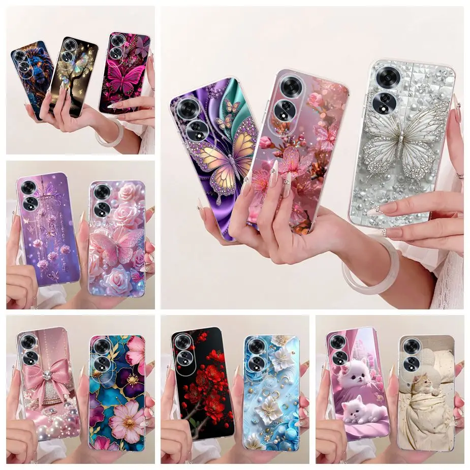 Para Oppo A60 4G Funda CPH2631 Funda de lujo con flores y mariposas pintadas Funda de teléfono suave y delgada para Oppo A60 A 60 OppoA60 5G Funda bolsas