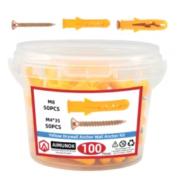 Kit de tornillos y anclaje para paneles de yeso de 100 piezas, paquete de 50 anclas de pared de 1/4 x 1-1/2 pulgadas con tornillos, azul, anclaje de plástico para paneles de yeso/cemento,