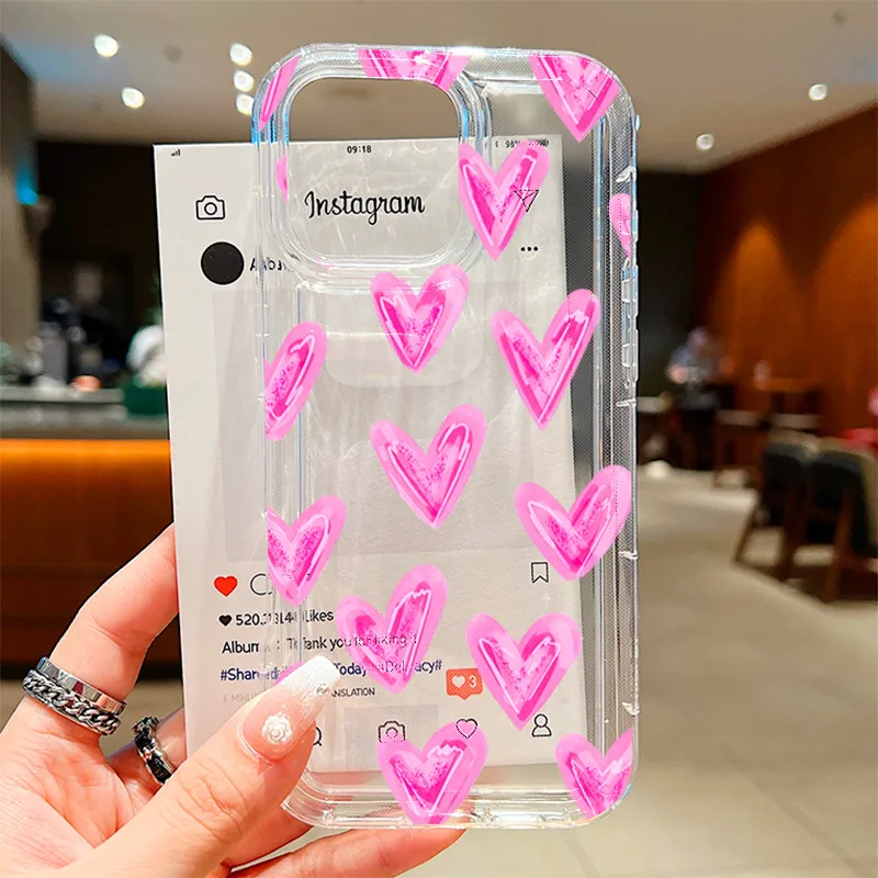 Funda de teléfono transparente estética con sello de corazón para iPhone 17 16 15 11 12 13 14 Pro Max 16E 17 Air 15 Plus, funda transparente suave, regalo para niñas - imagen 5