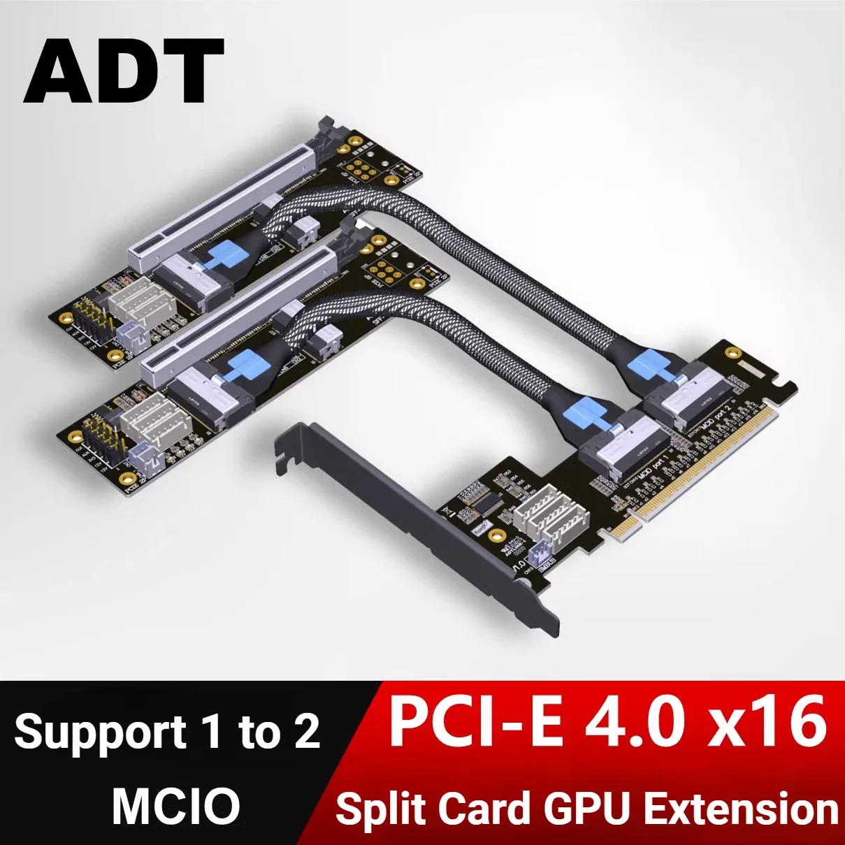 ADT PCIE 4,0 X16 a Dual X8 Riser MCIO tarjeta gráfica Cable de extensión dividido admite uno a dos SFF-TA-1016 accesorios para PC para juegos - imagen 3