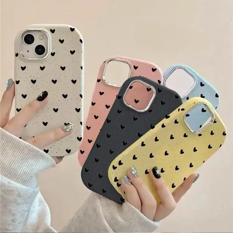 Funda de teléfono para VIVO Y20 Y15S Y17 Y19 Y16 V29 V23 V20 Pro S1 S16 Y72 Y75 5G, funda suave con corazón de amor, lente de Metal chapada
