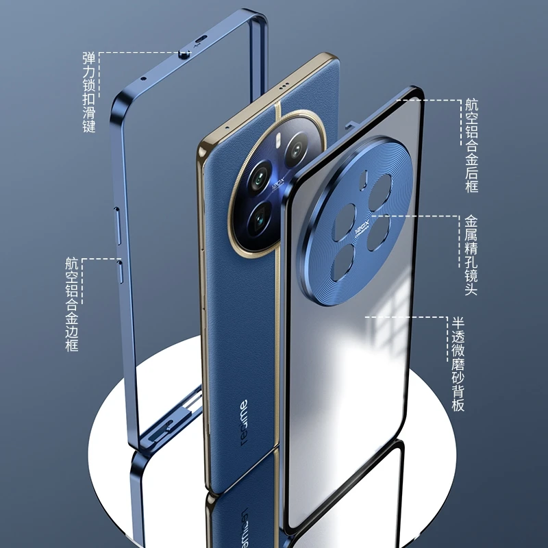 Parachoques de marco de Metal de aleación de aluminio para Realme, cubierta de vidrio templado para Realme 12 Pro Plus 12 Pro, carcasa dura a prueba de golpes - imagen 5