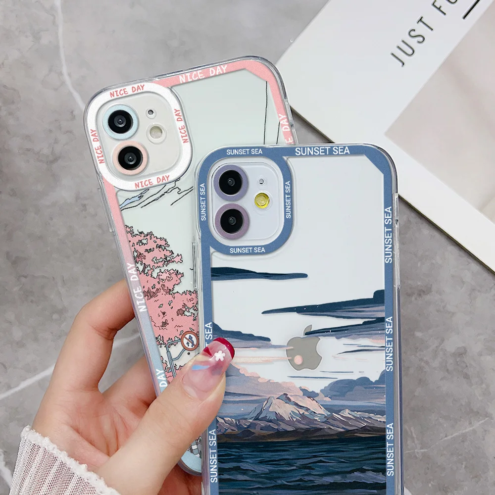 Funda de teléfono con paisaje para iPhone, carcasa trasera de silicona TPU para modelos 11, 13, 14 Pro Max, 15, XR, 12, X, Xs, 7, 8 Plus, SE 2020, 13 Mini, 13Pro Max - imagen 5