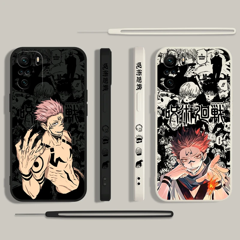 Jujutsu Kaisen Yuji Sukuna para Xiaomi Redmi Note 12 12Pro 11 11S 11T 10S 10 Pro Plus 5G funda líquida para teléfono con cuerda izquierda - imagen 2