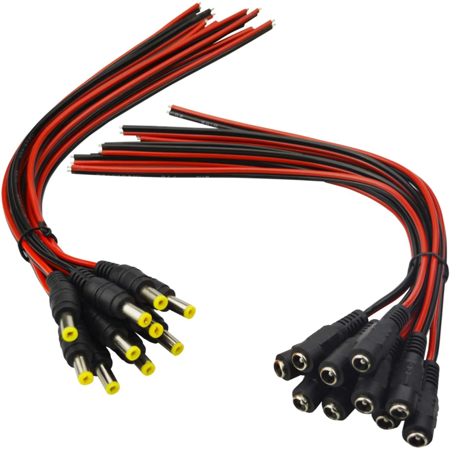 10 pares de cables de alimentación CC, enchufes de 12V 5A, conector macho hembra para cámara de seguridad CCTV, conectores adaptadores de corriente en espiral de 5,5mm x 2,1mm