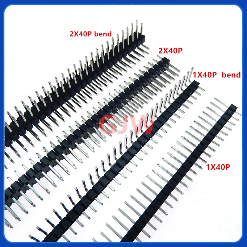 Tira de conector de cabezal de Pin rompible para Arduino, 10 piezas, 40 Pines, 1x40, 2x40, macho de doble fila, 2,54 MM, negro, 2,54 MM, 90 grados