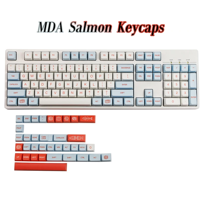 Teclas de salmón de 138 teclas, perfil MDA, teclas de sublimación de tinte PBT para teclas de teclado mecánico Cherry MX Switch