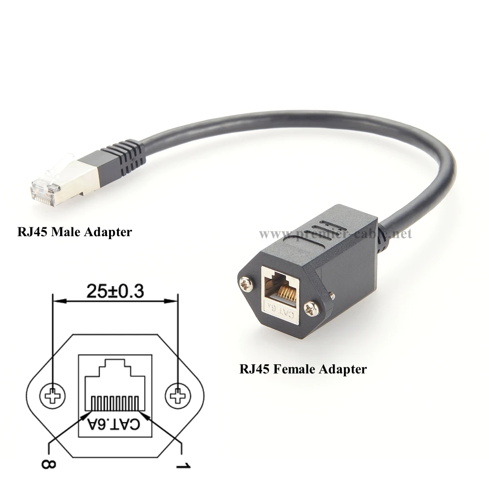 Cable de extensión macho a hembra de red Ethernet RJ45 Cat6A, 10Gbps, Panel de tornillo RJ45, Cable blindado de alimentación del chasis para Cat6/5e - imagen 2