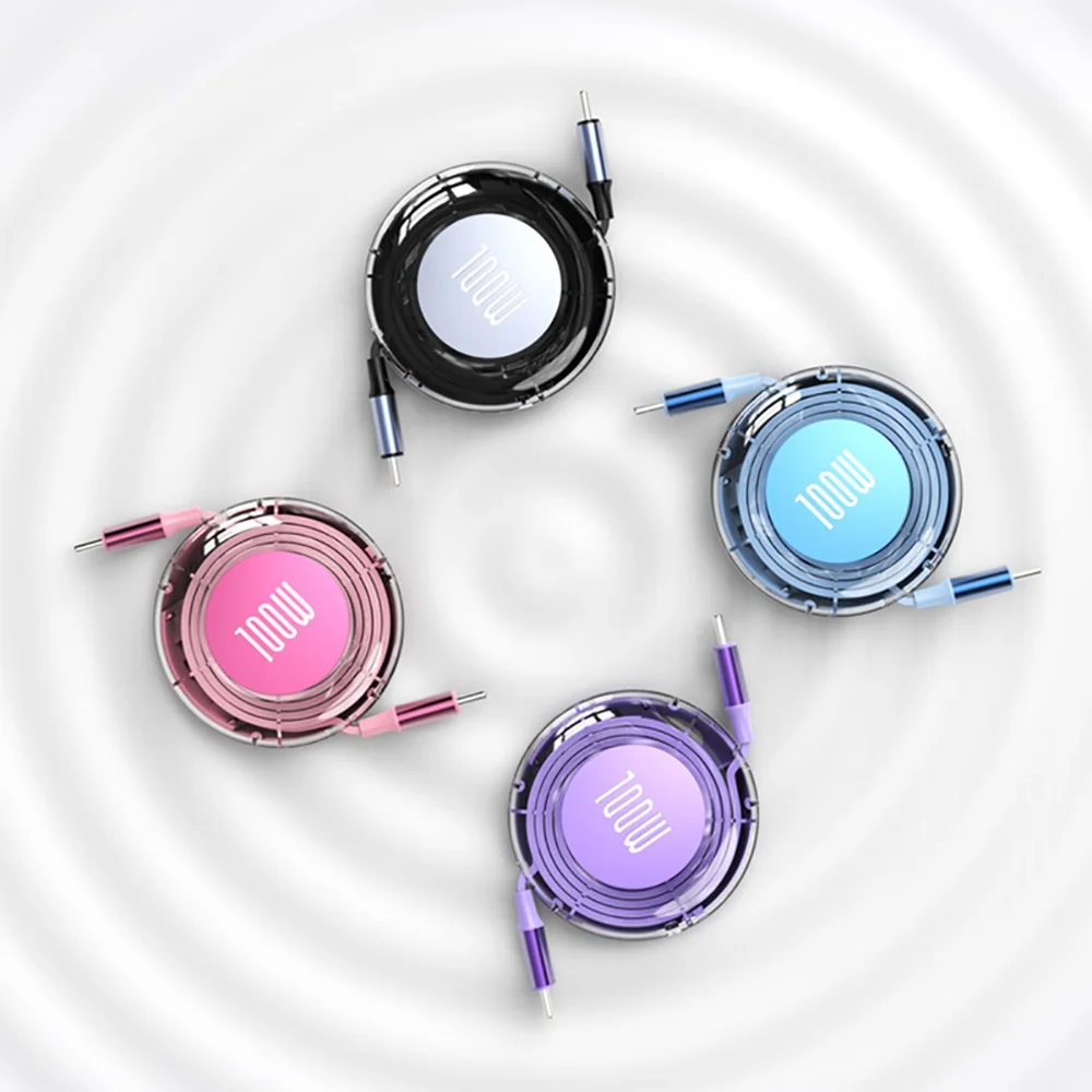 Cable retráctil de 100W tipo C a USB C Cable de teléfono de carga rápida para iPhone 15 Huawei Xiaomi MacBook iPad Cable de datos USB C - imagen 2