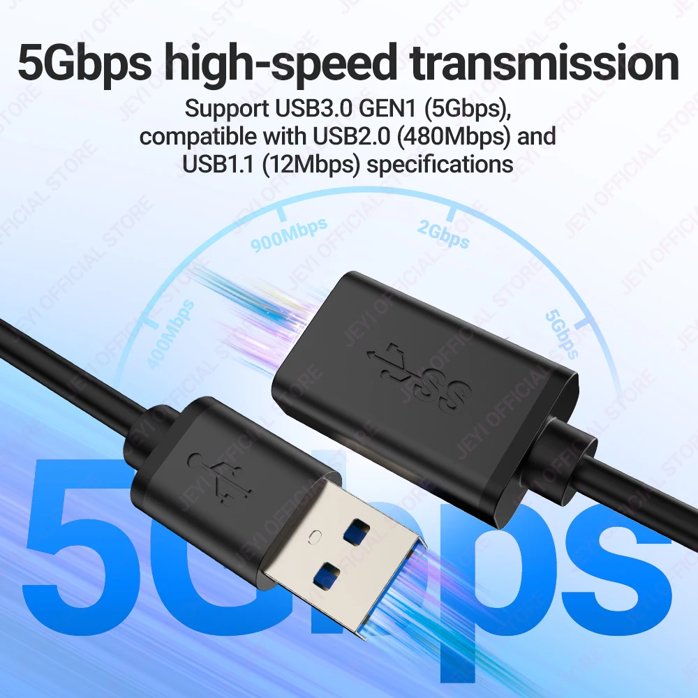 JEYI Cable de extensión USB, USB 3.0 GEN1 5G extender cable macho a hembra, teclado, ratón, unidad flash compatible con transferencia rápida de datos - imagen 2