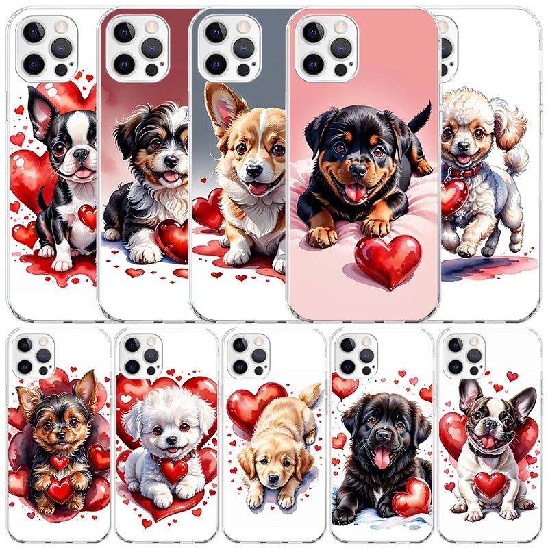 Precioso cachorro corazón perros funda de teléfono de silicona para iPhone 17 16 16E 15 Pro Max 14 Plus 11 13 Mini 12 7 8 SE Air 17Pro funda She