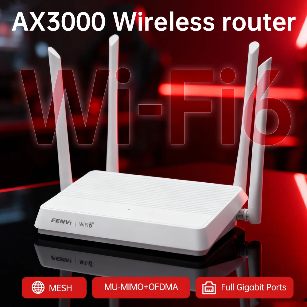 Fenvi AX3000 WiFi 6 enrutador de malla de doble banda 5Gbps WlFl 6 Internet inalámbrico con 4 puertos Gigabit fuerte penetración de pared enchufe UE/EE. UU.