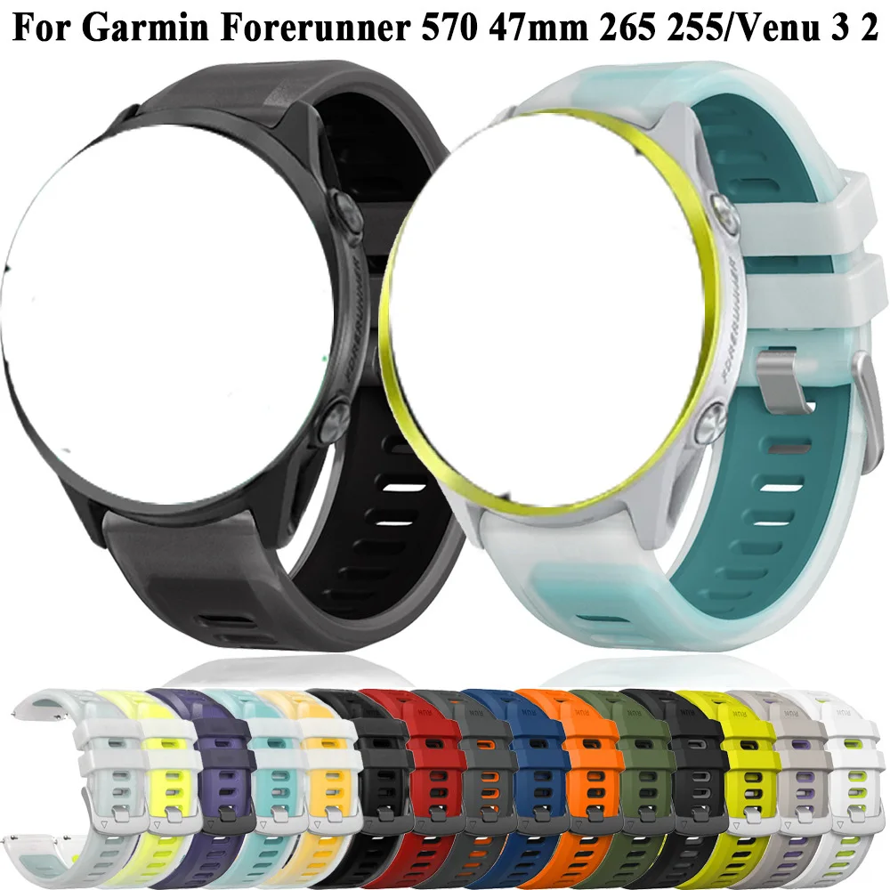 Correa de reloj de silicona de dos tonos de liberación rápida de 22mm para Garmin Forerunner 570 47mm 265 255 Music/Venu 3 2 45mm pulsera deportiva