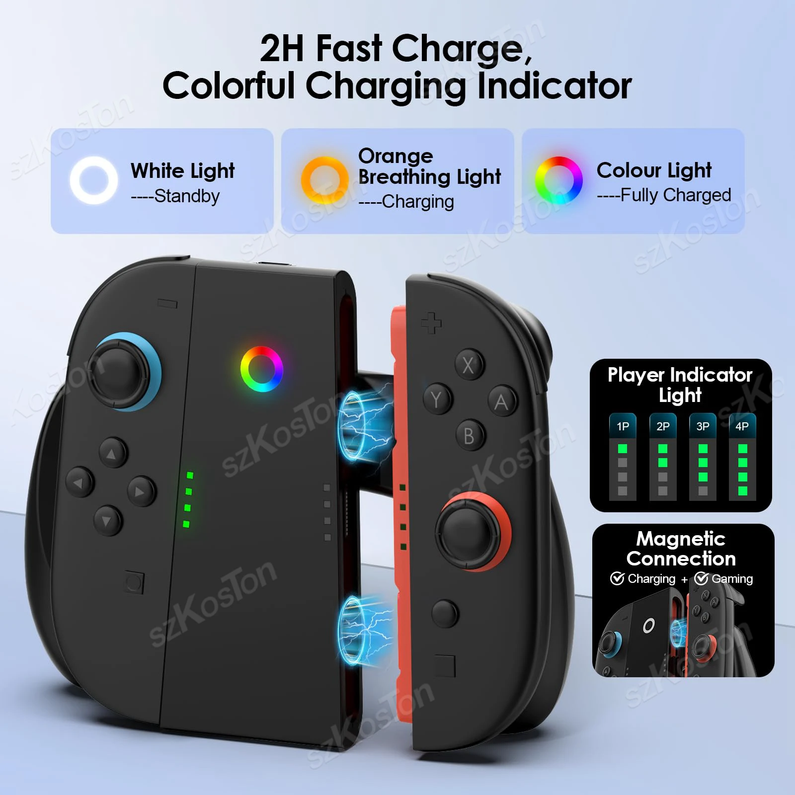 Agarre de carga magnético para controladores JoyCon Switch 2, diseño de comodidad mejorado, juego mientras el cargador para accesorios de juegos Switch 2 - imagen 2